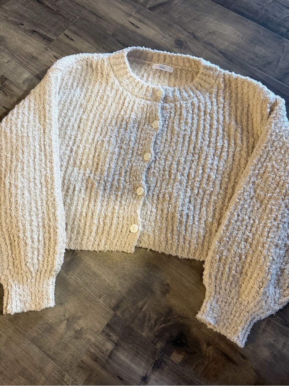 TALULAH Cream Textured Cropped Button Cardigan